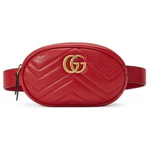 GUCCI Marmont Matelassé Red Leather Belt Bag